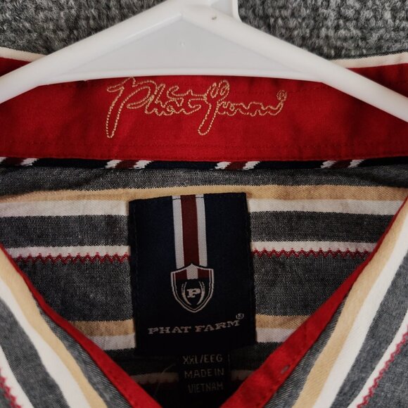 Phat Farm Men Long Sleeve Button Up Shirt Striped Western 2XL Gray Colorful - Picture 14 of 16